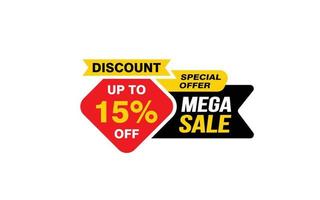 15 Percent MEGA SALE offer, clearance, promotion banner layout with sticker style. vector