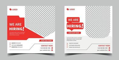 We are hiring job vacancy social media post banner design template red vector template