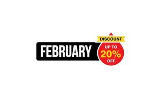 20 Percent FEBRUARY discount offer, clearance, promotion banner layout with sticker style. vector