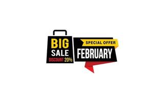 20 Percent FEBRUARY discount offer, clearance, promotion banner layout with sticker style. vector