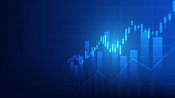 las estadísticas de negocios financieros con gráfico de barras y gráfico de velas muestran el precio del mercado de valores y las ganancias efectivas en el fondo azul vector