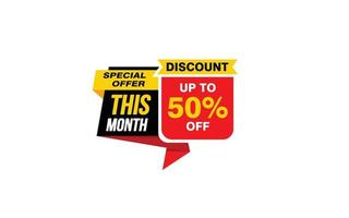 50 Percent THIS MONTH offer, clearance, promotion banner layout with sticker style. vector