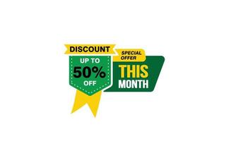 50 Percent THIS MONTH offer, clearance, promotion banner layout with sticker style. vector