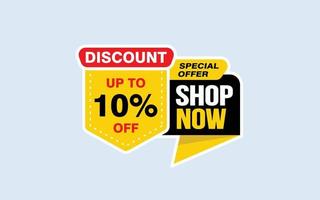 10 Percent SHOP NOW offer, clearance, promotion banner layout with sticker style. vector