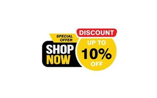 10 Percent SHOP NOW offer, clearance, promotion banner layout with sticker style. vector