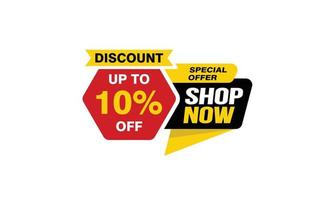 10 Percent SHOP NOW offer, clearance, promotion banner layout with sticker style. vector