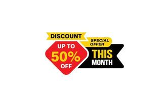 50 Percent THIS MONTH offer, clearance, promotion banner layout with sticker style. vector