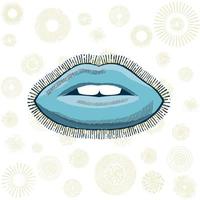 Blue lips with oriental gold colour shapes. Vector illustration.