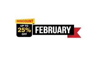 25 Percent FEBRUARY discount offer, clearance, promotion banner layout with sticker style. vector