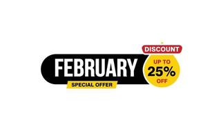 25 Percent FEBRUARY discount offer, clearance, promotion banner layout with sticker style. vector