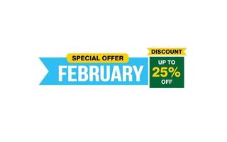 25 Percent FEBRUARY discount offer, clearance, promotion banner layout with sticker style. vector