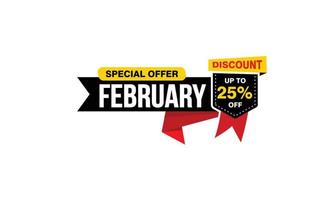 25 Percent FEBRUARY discount offer, clearance, promotion banner layout with sticker style. vector