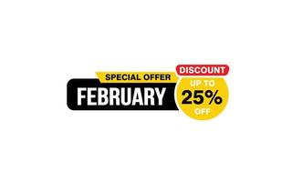 25 Percent FEBRUARY discount offer, clearance, promotion banner layout with sticker style. vector