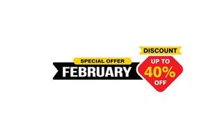 40 Percent FEBRUARY discount offer, clearance, promotion banner layout with sticker style. vector