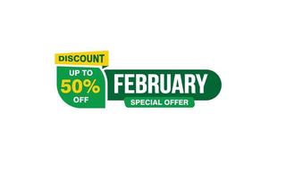 50 Percent FEBRUARY discount offer, clearance, promotion banner layout with sticker style. vector