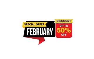 50 Percent FEBRUARY discount offer, clearance, promotion banner layout with sticker style. vector