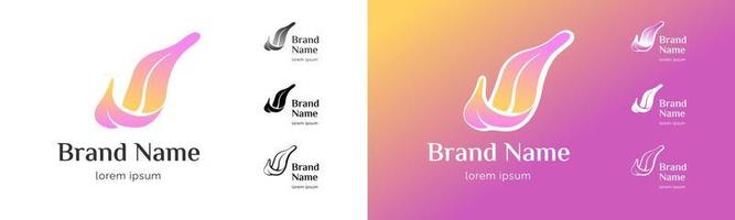 Beautiful lily flower petal logo concept. Abstract light gradient floral delicate leaf beauty logotype template. Brand identity design element collection. Modern company business vector eps symbol set