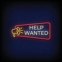Neon Sign help wanted with brick wall background vector