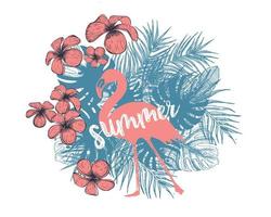 flamenco rosa, fondo de verano, estilo dibujado a mano, ilustraciones vectoriales. vector