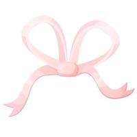 Pink ribbon bow. Romantic decoration element. Stock vector illustration isolated on white baclground in flat cartoon style.