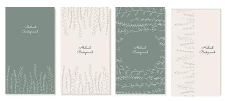 Set of vertical stories templates for social networks in nature style, with plants in outline style in nude tones. Vector backgrounds