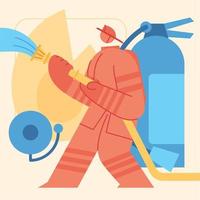 Red flat firefighter cute character Profession Vector