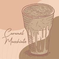 Sketch of a caramel macchiato coffee Vector