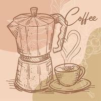 Sketch of a coffee mug and coffee mocha Vector