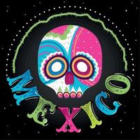 cartel de viva mexico con vector de calavera de color