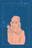 Isolated woman fortune teller with tarot card esoterism sketch icon Vector