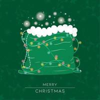 Santa claus green gift bag Merry christmas card Vector