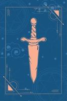 Tarot card with esoteric dagger sketch icon Vector