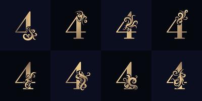 Collection number 4 logo with luxury ornament design vector