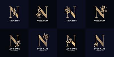 Collection letter N logo with luxury ornament design vector