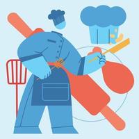 Blue cute chef character flat design Profession Vector