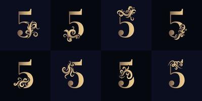 Collection number 5 logo with luxury ornament design vector