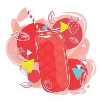 batido rojo retro en tarro con vector de fruta de fresa