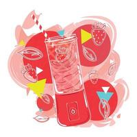 Retro red smoothie on jar with strawberry fruit Vector