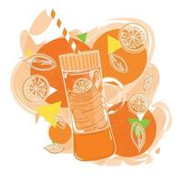 batido de naranja retro en tarro con vector de fruta naranja