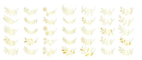 Set of golden botanical elements vector. Collection of elegant gradient gold floral leaf branch line art design isolate on white background for decoration, invitation, greeting, wedding card, banner. vector