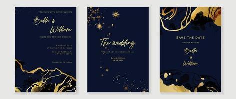 Luxury wedding invitation card background vector set. Abstract elegant golden streak and glittering sparkle texture on dark background. Design illustration for wedding and vip cover template, banner.