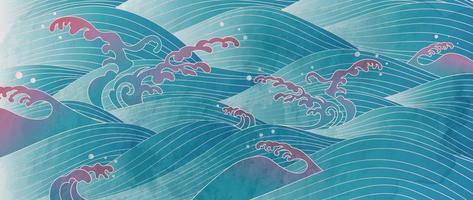 Traditional Japanese wave pattern vector. Luxury oriental ocean wave metallic line art pattern watercolor background. Art design illustration for print, fabric, poster, home decoration and wallpaper. vector