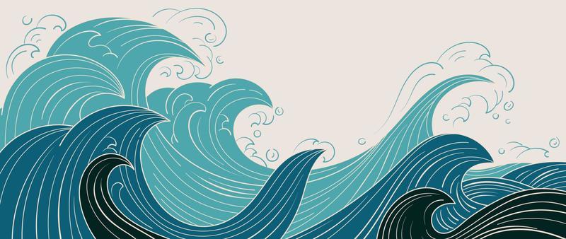 Handdrawn line of a sea wave. Abstract wave drawn with a