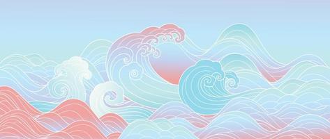 Traditional Japanese wave pattern vector. Luxury hand drawn oriental ocean wave splash line art pattern background. Art design illustration for print, fabric, poster, home decoration and wallpaper. vector