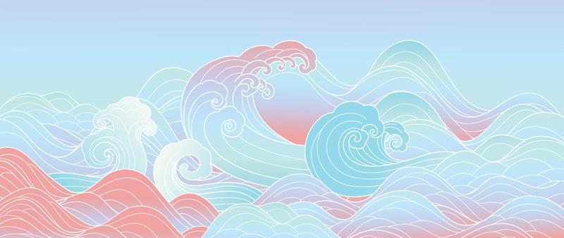 Traditional Japanese wave pattern vector. Luxury hand drawn oriental ocean wave splash line art pattern background. Art design illustration for print, fabric, poster, home decoration and wallpaper.