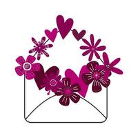 ilustración romántica del día de san valentín con corazones y flores. carta de amor en imágenes prediseñadas vectoriales de sobre abierto. 14 de febrero feriado. vector