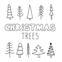 Christmas tree vector hand drawn doodle clipart collection.