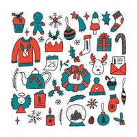 Christmas doodle hand drawn vector. New year and cozy winter elements set. vector