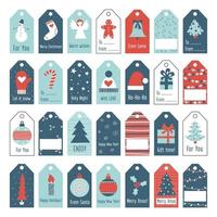 Christmas gifts tags collection. Xmas and New Year presents labels vector flat illustration set.