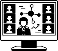 Meeting Online team call work internet home business Element illustration Semi-Solid Black and White vector